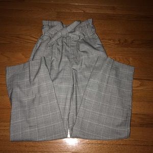 High waisted plaid paper bag pants